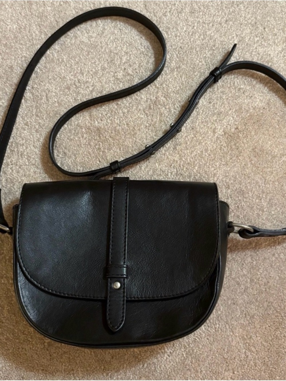 American Eagle Outfitters Black Italian Leather Crossbody Saddle Bag -